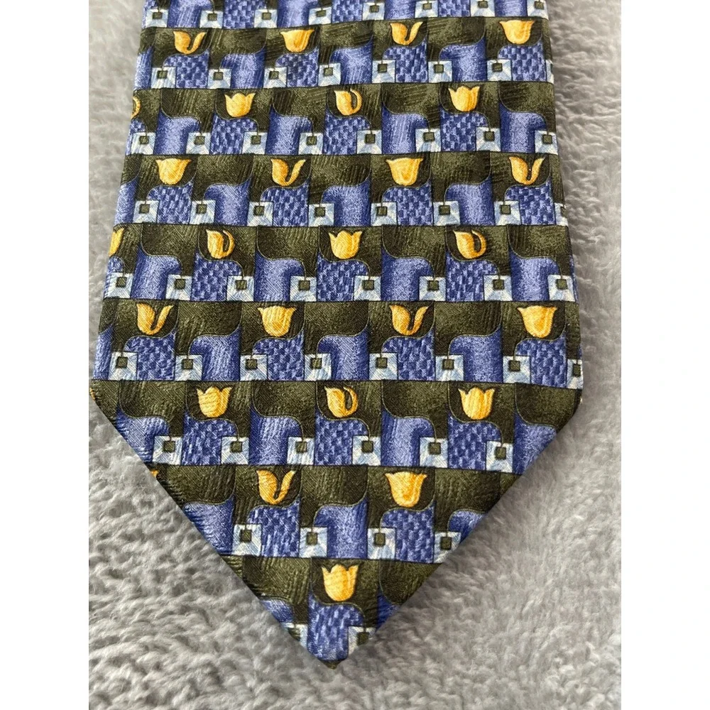 Ermenegildo Zegna Necktie Geometric Blue Yellow Pattern‎ Men's Designer Tie